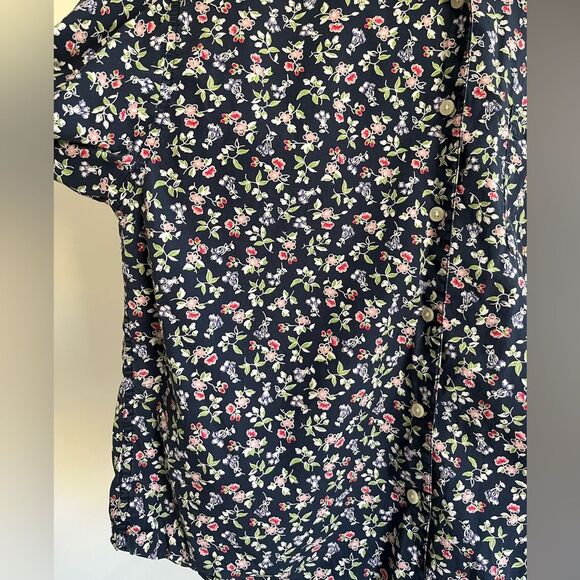Eddie Bauer Navy Floral Button Down Shirt M Petite 100% Cotton Classic Fit - Picture 5 of 7
